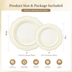 realluck 200Pcs Ivory and Gold Plastic Plates Scalloped Plates - Image 7