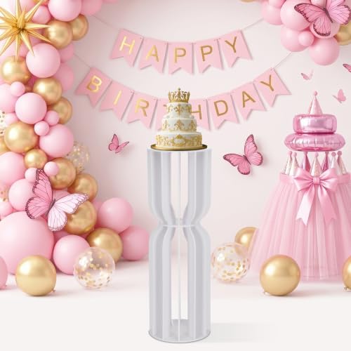 Hourglass-Shaped Cake Stand with Cylinder Pedestal, Large White Round Plinth for Weddings, Birthdays, Baby Showers & Party Decor by SmartSolutionsforHome