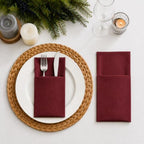 100Pcs Burgundy Napkins Disposable Linen Feel Dinner Paper Napkins with Built-in Flatware Pocket, 16in x 16in Airlaid Paper Pre-Folded Napkin for Silverware Baby Shower Easter Wedding Birthday Party - Image 2