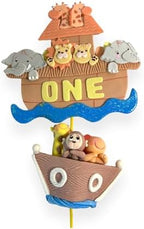 Noah's Ark Cake Toppers Set, Birthday Party, Baby Shower decoration, Animal theme party, Handmade, cute baby decor (Centerpiece "ONE" + 3D) by ZoeArtcrafts