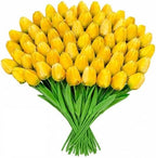 Yellow Artificial Tulips for Vase, 48 Stems Faux Flowers for Spring Decor, Easter Centerpieces, Tulip Floral Arrangements, Home Decorations by Livresse
