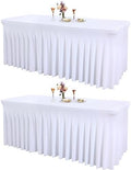 2 Packs White Spandex Tablecloths for 6 Foot Rectangle Tables, Wrinkle Free Fitted Table Cover 6ft Stretch Table Cloth Desk Skirt for Weddings Birthday Party Baby Shower Banquet Decorations by PartyTalk