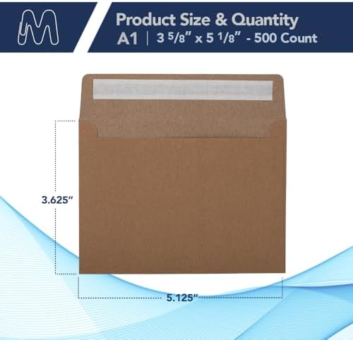 MOS Kraft RSVP Envelopes A1 4Bar (3.625 x 5.125 Inch) 500 Pack, Self-Seal Heavyweight Brown Envelopes for 3.5 x 5 Cards, Thank You Notes, Gift Cards, Rustic Wedding Response Cards - Image 2