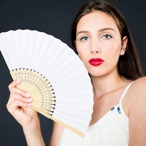 Aneco 36 Pieces Handheld Paper Fans Paper Folding Fans with Bamboos for Wedding Gift, Party, Home, DIY, White - Image 6