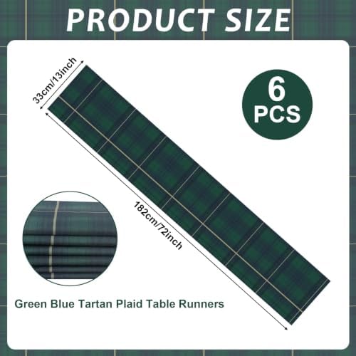 6Pcs 72 x 13'' Tartan Plaid Bear Table Runners Vintage Baby Shower Table Runner Decoration Green and Blue Plaid Tables Runners for Baby Shower Wedding Birthday Farmhouse Dining Room Kitchen Decor - Image 2