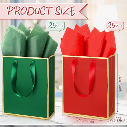 Yeaqee 50 Pcs Metallic Paepr Gift Bags Bulk with Handles,Red Green - Image 2