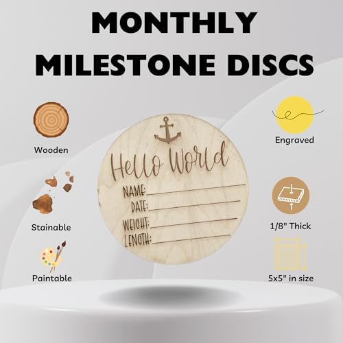 Wooden Monthly Milestone Cards – Set for Baby Photos – Newborn Milestone Discs – Engraved Wooden Baby Age Markers for Monthly Growth Photos – Perfect Baby Shower Gift - Image 2