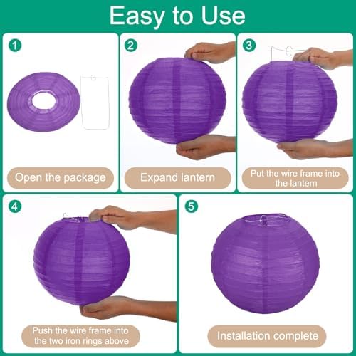 uxcell 3Pcs Dark Purple Round Paper Lanterns 16" Chinese Paper Lantern - Image 3