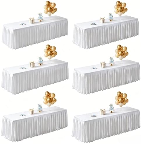 6 Pack White Satin Table Clothes for 6 Foot Rectangle Tables - 6FT Wrinkle Resistant Glitter Rectangle Tablecloths, Party Table Covers for Wedding Banquet, Baby Shower, Birthday, Holiday Dinner by WishCare