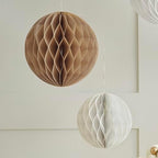 Ginger Ray Neutral Ivory and Light Brown Hanging Honeycombs Baby Shower Decoration 5 Pack - Image 2