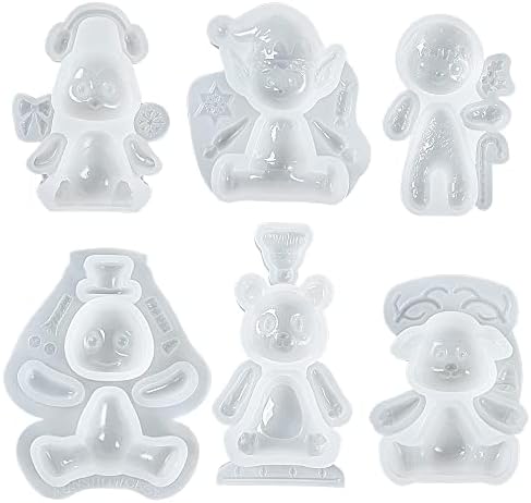 FUNSHOWCASE Christmas Silicone Molds Penguin Reindeer Snowman Gingerbread Man Santa Elf Bear Height 3-4inch for Fondant Cake Decoration Cupcake Topper Epoxy Resin Casting Polymer Clay Craft - Image 6