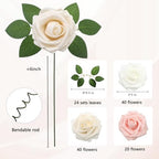 Artificial Flowers Realistic Roses, Real Looking Fake Roses with Stem for DIY Wedding Bouquets Centerpieces Bridal Shower Party Home Romantic Decorations (White/Cream/Light Pink, 100pcs) - Image 2