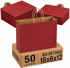 METRONIC Red Large Paper Gift Bags with Handles 16 x 6 x 12 Inch, 50 Pack by METRONIC
