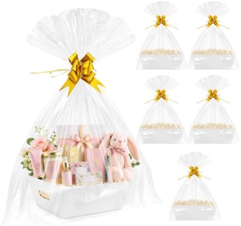 EVELOMO 6 Pack White Empty Gift Baskets to Fill - 12" x 10" Large Baskets for Gifts Empty, Sturdy DIY Gifts Baskets Sets with 500g Crinkle Cut Papers for Birthdays Weddings Graduation Party by EVELOMO