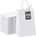 GSSUSA 100 Pack White Paper Bags with Handles, Small Gift Bags 5.25x3.75x8 by GSSUSA