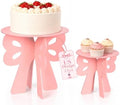 Wooden Pink Cake Display Stand, Bow Shaped, 2 Pcs by Baemin