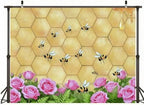 10x10ft Fabric Honeycomb Bee Floral Art Backdrop Wedding Baby Shower Wall Decor Party Decorations Tapestry for Photography Background Photo Studio Props - Image 3