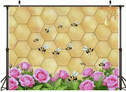 10X8ft Fabric Honeycomb Bee Floral Art Backdrop Wedding Baby Shower Wall Decor Party Decorations Tapestry for Photography Background Photo Studio Props - Image 3