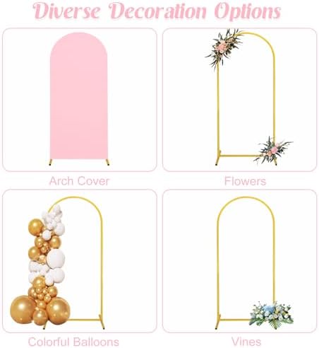 7.2FT, 6FT Wedding Arch Stand and Matching Pink Spandex Fitted Arch Backdrop Cover Set, Round Top Chiara Backdrop Stands and Covers for Birthday Party Baby Shower Banquet Arch Decor (Pink) - Image 5