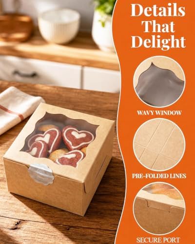 Bakepacker Brown Bakery Boxes with Window 4"x 4"x 2.5", 400pcs - Image 4