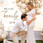 MEHOFOND 10x7ft Bear Baby Shower Backdrop We Can Bearly Wait Baby Shower Party Decorations for Boy Hot Airs Balloons Watercolors Clouds Stars Photography Background Newborn Photo Booth Props (Brown) - Image 2