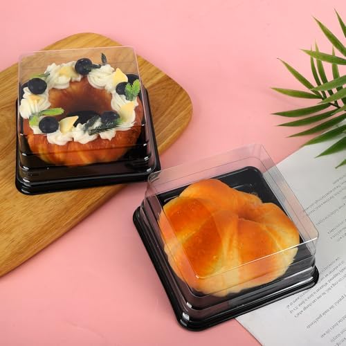 Hewnda 100 Pack Black Cake Pans,Bottom 5Inch X Heigh 2.2Inch Clear plastic mini cake box muffins box cookies box wedding birthday gift box - Image 5