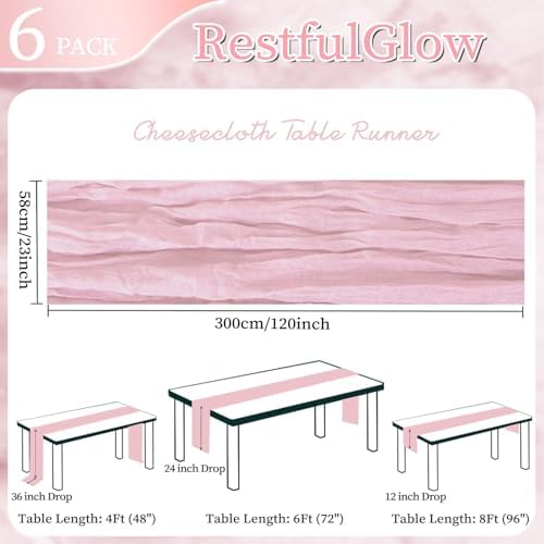 6 Pack Pink Cheesecloth Table Runner 10Ft 23 x 120 Inch - Image 2