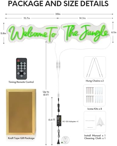 30x6 Inch Large Welcome to The Jungle Neon Sign With Timing Remote, Green Theme LED Sign for Home Office Decor, Jungle Light for Wall Decorations, Plant Shop - Image 5