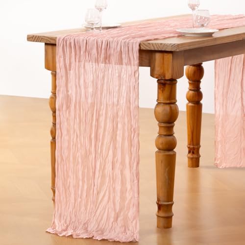 DeZerlor Dusty Pink Cheesecloth Table Runners 10 Pack Summer Boho Runners - Image 6