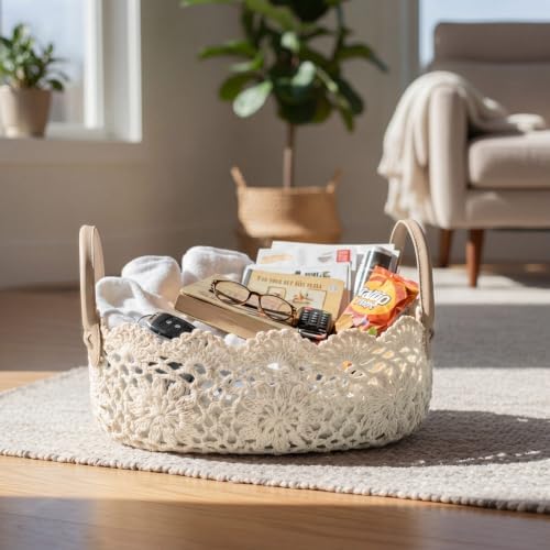 Wenqik Beige Bobo Lace Woven Basket Crochet Basket Nursery Storage - Image 3