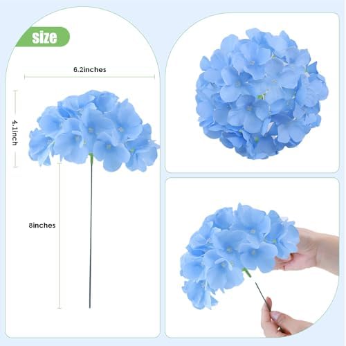 AVIVIHO 65pcs Blue Hydrangea Artificial Flowers Bulk Fake Flowers - Image 3