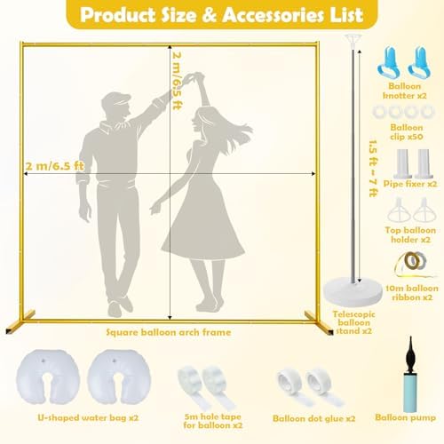6.5FT Wedding Arch Backdrop Stand Metal Backdrop Stand with 2 Pcs Adjustable Balloon Arch Stand Gold Wedding Arch Frame for Birthday Party Graduation Baby Shower Ceremony Outdoor Indoor Supplies Décor - Image 4