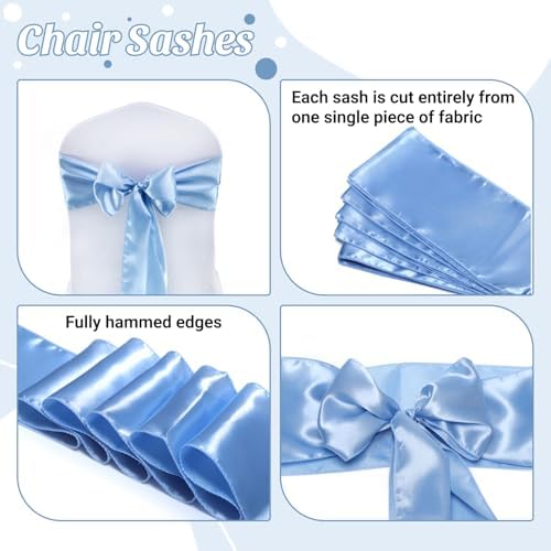 MDS® Pack of 300 Satin Chair Sashes for Wedding & Events – Baby Blue - Image 5