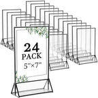Floroom 24 Pack 5x7 Inch Clear Acrylic Sign Holders, Black Border Double-Sided Vertical Picture Frames & Display Stands for Table Numbers, Photos, Menus, Flyers, Weddings, Parties & Events by Floroom