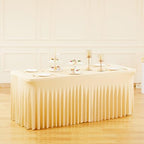 Besutolife Champagne Spandex Tablecloth 8ft Rectangle Table Skirt Stretch Table Cover for Banquets Parties Wedding Dining Table - Image 2