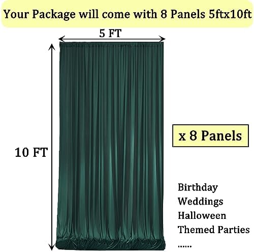 40ft x 10ft Wrinkle Free Hunter Green Backdrop Curtains for Parties, 8 Panels Polyester Green Photo Backdrop Drapes for Wedding Jungle Birthday Party Photography Background Stand - Image 3