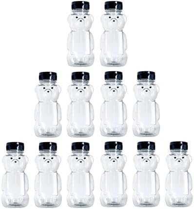 12 Pack - 8 Ounce Plastic Honey Bears w/Black Lids by CLEARVIEWCONTAINERS