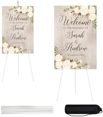 JEAWIWI 2 Pcs Lightweight Easel Stand, 66 Inch, White, with Carry Bags by JEAWIWI