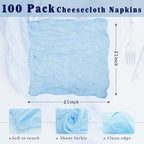 Baby Blue 100 Pack Cheesecloth Napkins Washable 21x21 Inches Baby Blue Cloth Napkins Set of 100 Bridal Baby Shower Dinner Table Napkins for Wedding Rustic Boho Cotton Gauze Summer Party Table Decor - Image 3