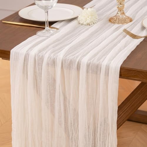 24 Pack Ivory White Table Runner 10Ft Cheesecloth Table Runner Rustic Gauze Table Runners Romantic Long Sheer Fabric Cheese Cloth Table Runners for Wedding Party Bridal Baby Shower - Image 5