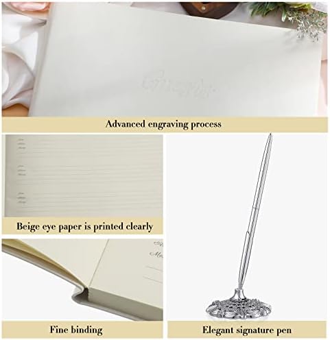 Geyee Leather Guest Book and Pen Stand Set, 10.5" x 8", White - Image 3