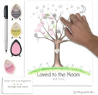 Girl's Star and Moon Theme Baby Shower Fingerprint Tree Set, 8.5x11 Inch - Image 4