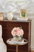 WELL KNOWN Artificial Flowers with Vase, Pink Silk Rose Artificial Flowers - Image 4