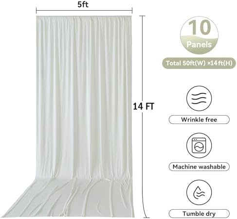 50x14ft Ivory Backdrop Curtains for Parties, Wrinkle Free Polyester Ivory Photo Backdrop Drapes 10 Panels 14 ft Long Back Drop Cloth for Wedding Birthday Photography Background Party - Image 5