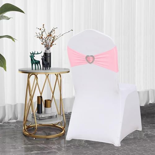 100Pcs Light Pink Chair Sashes for Wedding Spandex Pink Sashes for Chairs Covers Stretch Chair Sashes Band with Heart Buckle Slider Wedding Sashes Bows for Banquet Party Decorations - Image 4