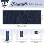 12 Pack Navy Blue Table Runners 10Ft Cheesecloth Table Runner Rustic Gauze Table Runner Romantic Long Sheer Fabric Cheese Cloth Table Runner for Wedding Party Bridal Baby Shower - Image 2