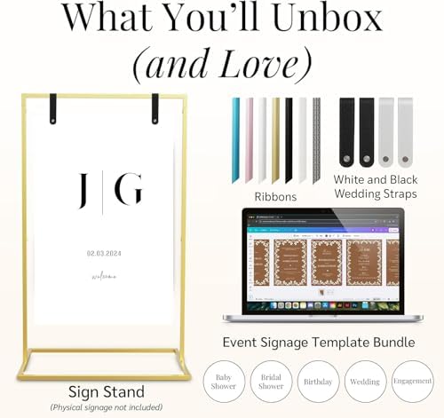 Gold Wedding Welcome Sign Stand with Holder - Elegant Metal Easel Display for Seating Chart, Reception Signs, Welcome Board - 30+ Customizable designs for Baby, Bridal Shower - Versatile Party Sign Holder - Image 2