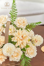 TINGE TIME 23pcs Artificial Wedding Flower Combo, Rose Dahlia Champagne - Image 3