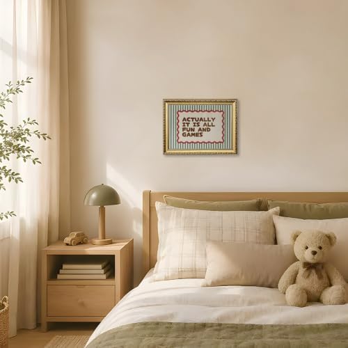 Vintage Gold Framed Wall Art Actually It Is All Fun And Games Sign Wall Decor Picture Funny Playroom Quote Striped Poster Canvas Painting Print for Kids Game Room Bedroom 12x16 inch - Image 6