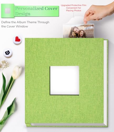 Artfeel Photo Album Self Adhesive Scrapbook Album for 3x5 4x6 5x7 8x10 Pictures,60 Pages Linen Cover with Display Window DIY Photo Book,Ideal Gifts for Family Travel Wedding Baby - Image 2